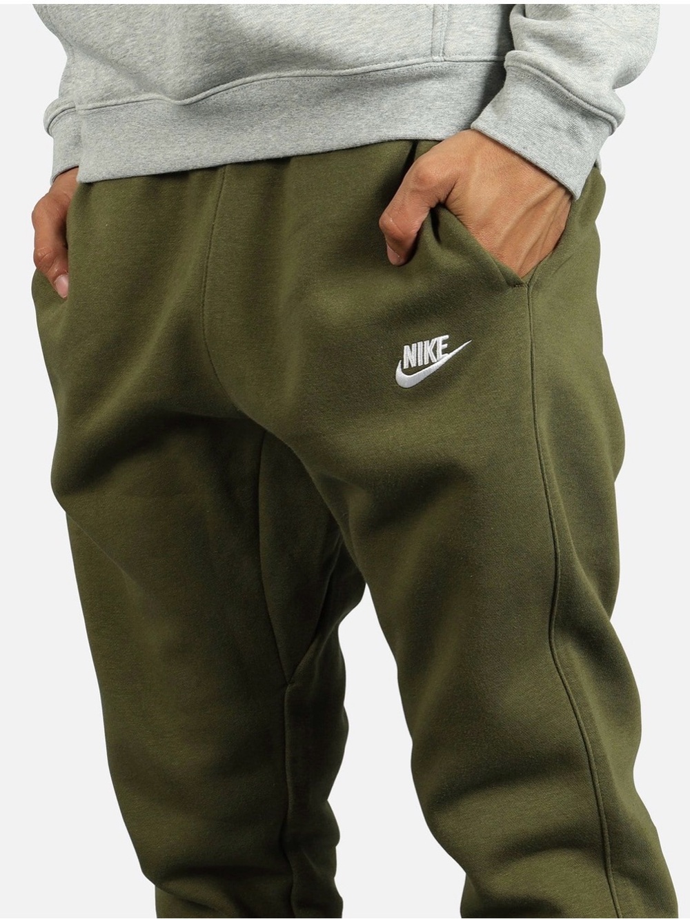 Nike Men’s Olive Green Fleece Joggers with White Logo